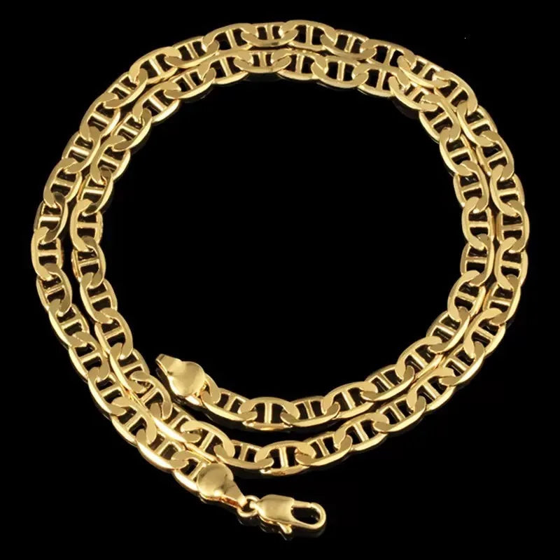 9999 24K pure gold men's flat bottomed chain Boss necklace simple and elegant, men's exclusive gold jewelry gold necklace