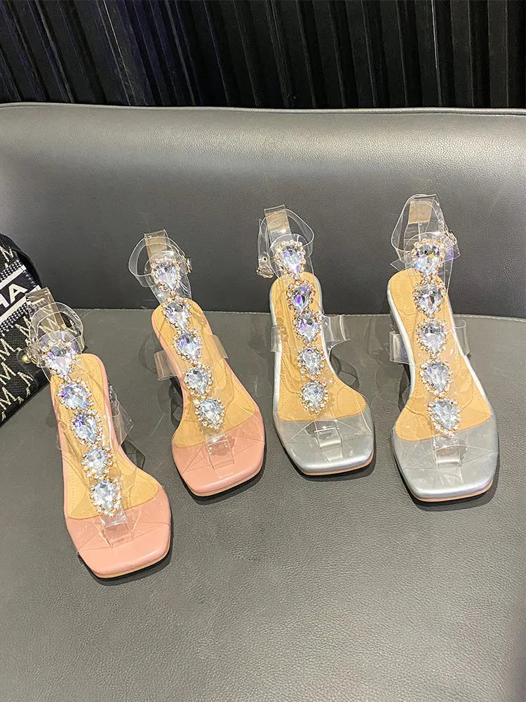 Plastic Sandal Block Heels 2022 Summer Sale Of Women's Shoes Suit Female Beige Buckle Strap All-Match Transparent Chunky Fashion