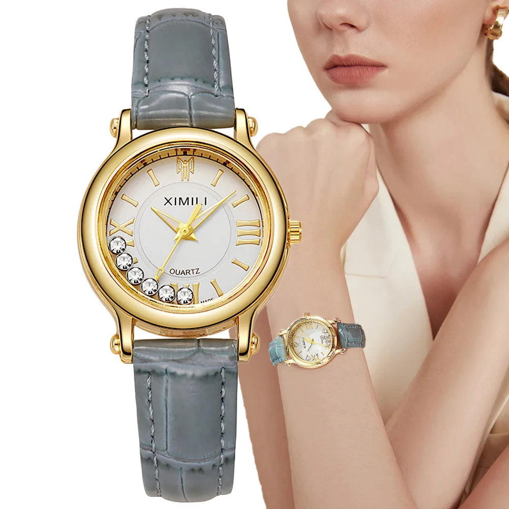 UTHAI New Women's Watch Ball Versatile Trend Female Fashion Quartz Watches Black Leather Ladies Student Clock Wristwatch Gift