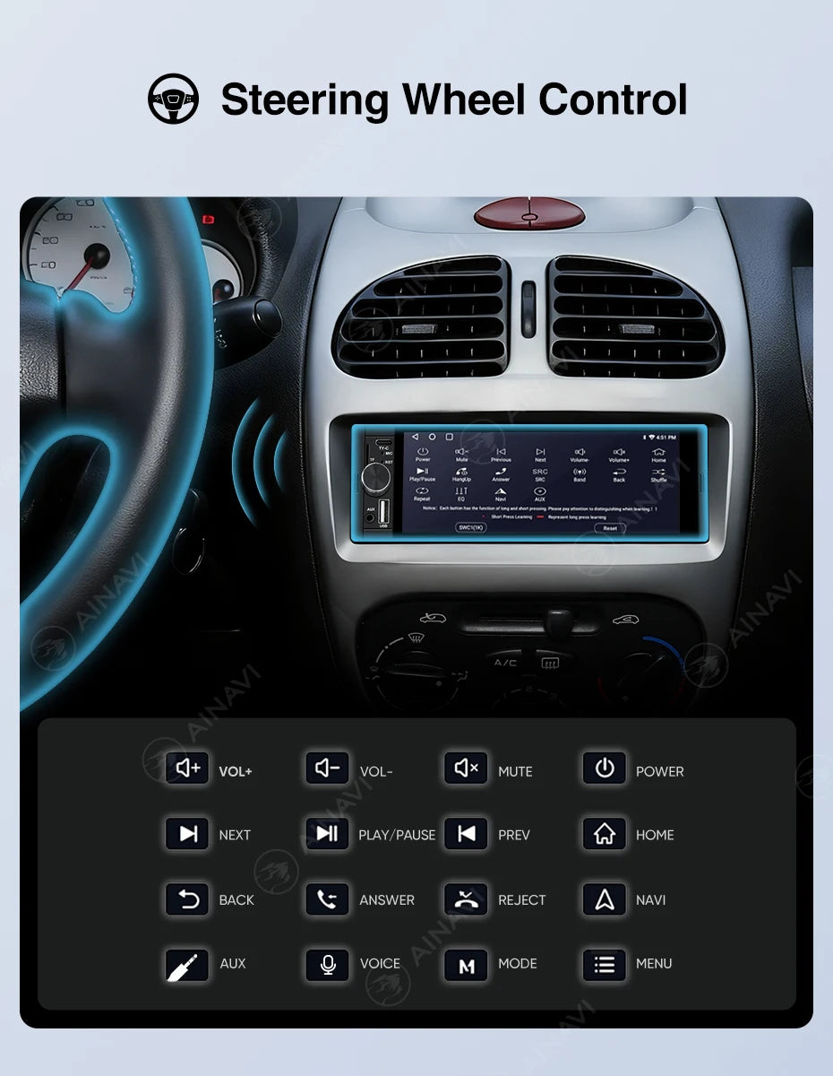 AINAVI Wireless Carplay Android Auto Universal Car Radio 1 Din HD IPS Touch Screen Car Multimedia Rear Camera MIC USB Type C 1280*720 Full In-Cell 1DIN Car Stereo BT 5.0