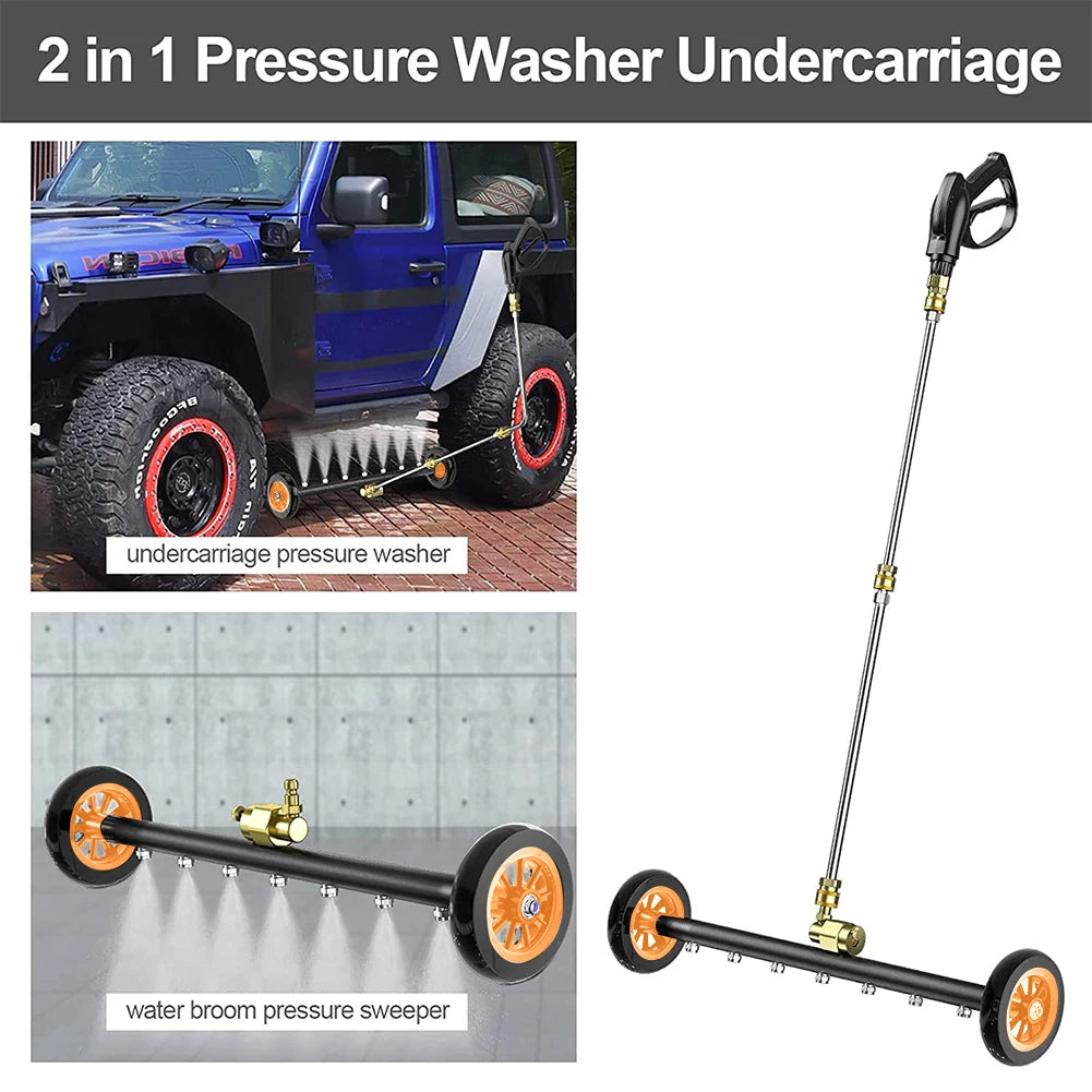 5000PSI Car Chassis High Pressure Washer 22 Inch Extendable 3-Wand Water Broom 1/4 Quick Connector Undercarriage Surface Cleaner