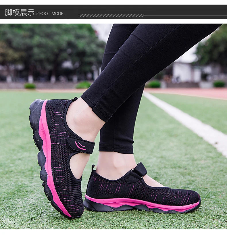 Women's Breathable Walking Shoes Ladies Fashion Mary Jane Sneakers Adjustable Working Nurse Shoes Lightweight Flats Roll