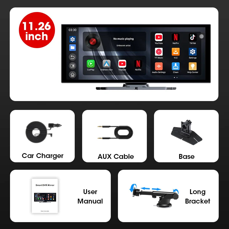 Jansite Universal Car Multimedia Video Player Bluetooth Wireless Carplay Android Auto Screen Stereo Radio for YouTube Netflix