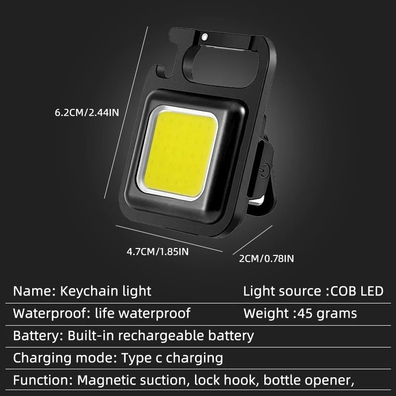 LED Flashlight Super Bright 1500LM Folding Bracket Bright EDC Keychain USB Rechargeable Waterproof Light Outdoor Camping Tools
