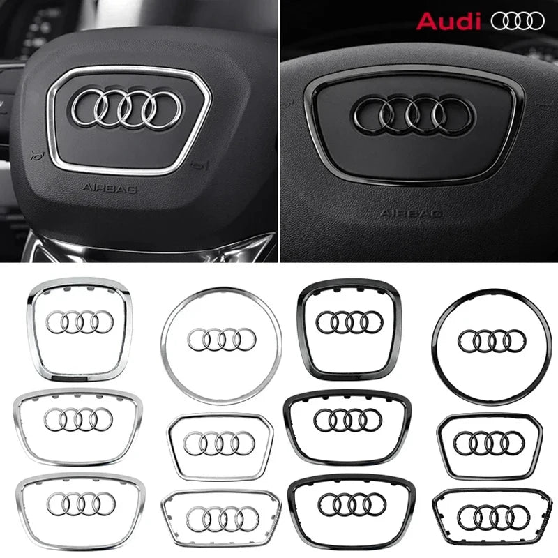 Car Steering Wheel Center Emblem Logo Sticker For AUDI Trim Frame Badge Decor Ring Cover Auto Accessories Q5 Q3 Q7 A3 A4 A6 S3