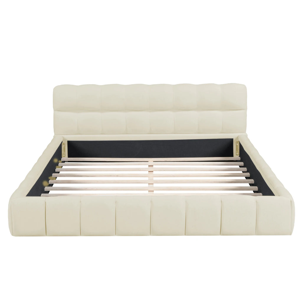 140x200cm/160x200cm Linen Upholstered Bed Frame,Double bed Bedframe with Soft Backrest,Bedroom Furniture,Bed Frame Queen,Beige