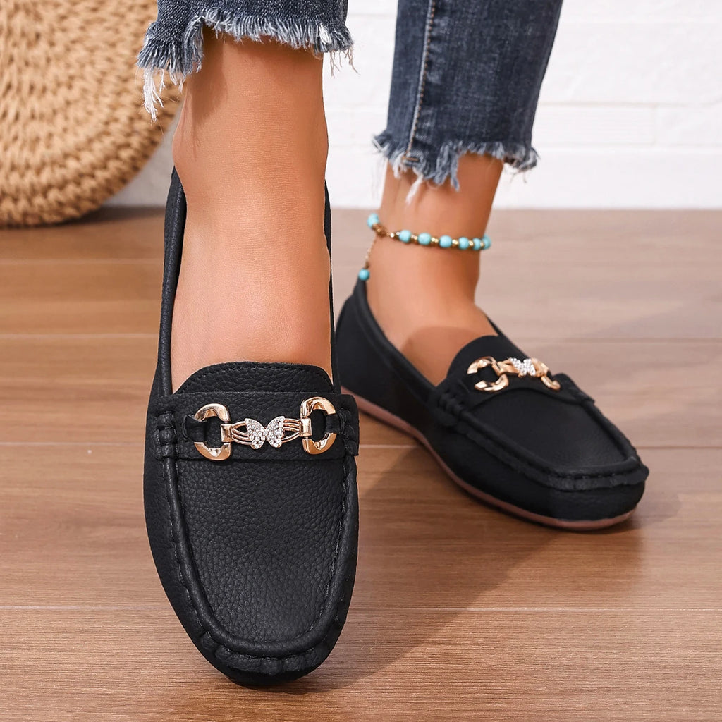 Spring Autumn New Bean Shoes Female Women Round Head Low Heel Knot Chain Casual Footwear Mother Shoes Lady Loafer