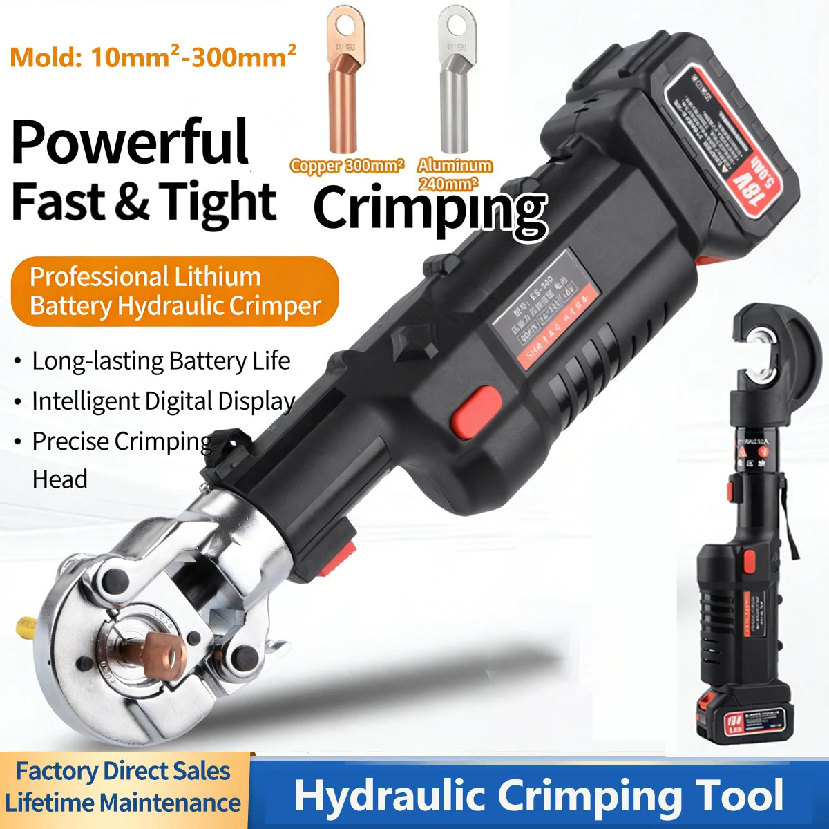 Hydraulic Crimping Tool Electric Crimper Kit with 12 Dies, Crimping Plier for 6AWG to 800MCM Copper Aluminum Nose Wire Terminals