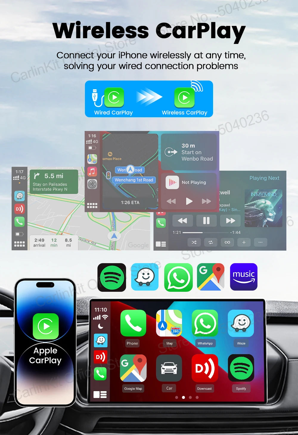 Mini Ultra 3 CarlinKit Wireless Android Auto & CarPlay Adapter 2.4Ghz&5Ghz WiFi BLE Auto Connect OTA Upgrade Mini Smart Car Box