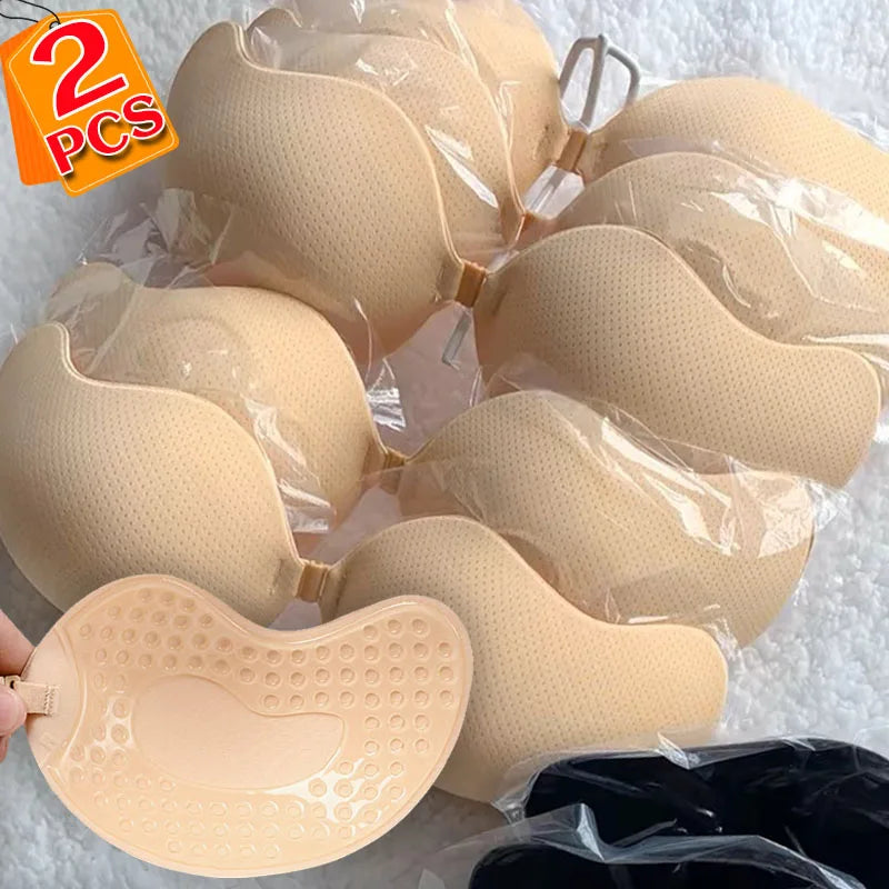Soutien-gorge adhésif invisible sans bretelles réutilisable push-up pour femmes Lingerie sans couture Coussinets de mamelons en silicone Bralette Sous-vêtements