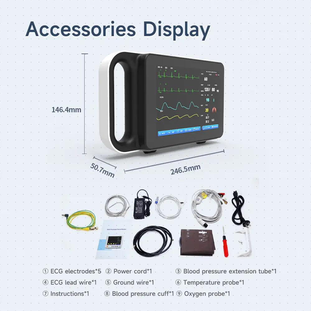 Resoxy Medical Vital Signs Monitor Portable Rechargeable Patient Monitor with Touch Screen ECG RESP NIBP TEMP HR Clinic Hospital
