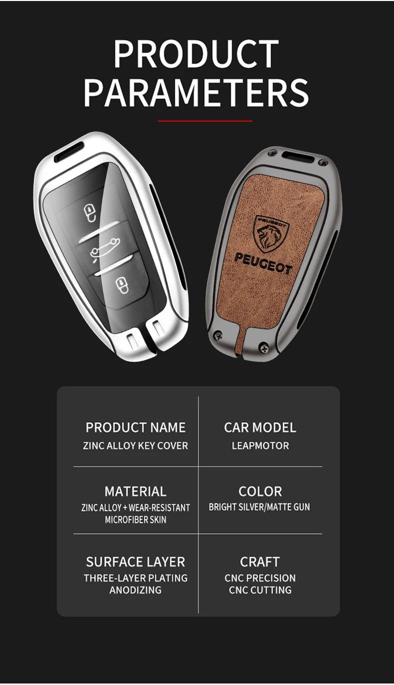 Leather Zine Alloy Car Smart Key Case Shell Cover Protector Fob For Peugeot 308 408 508 2008 3008 4008 5008 Keychain Accessories