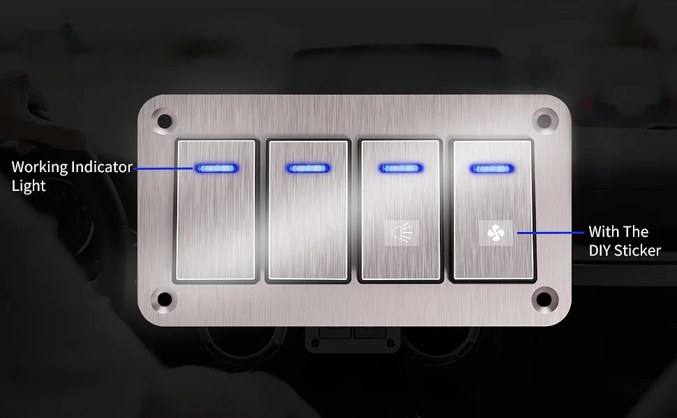 Durable metal 2-8Gang rocker switch panel with LED light, waterproof and overload protection for car card, vehicle and vessel