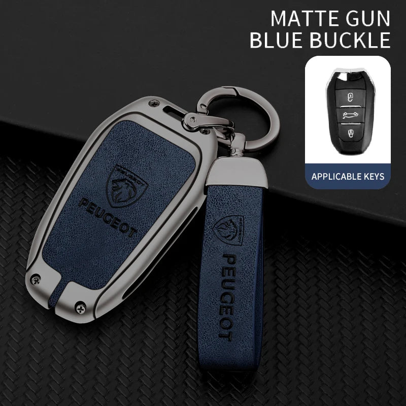 Leather Zine Alloy Car Smart Key Case Shell Cover Protector Fob For Peugeot 308 408 508 2008 3008 4008 5008 Keychain Accessories