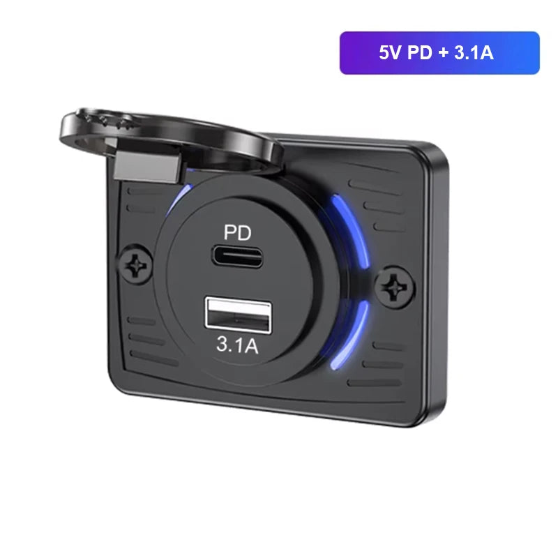 12V-24V Dual USB QC3.0 PD 3.1A/2.1A Car Charger Socket Quick Charge with Sliding Cap Outlet Panel Adapter for Truck Camper RV