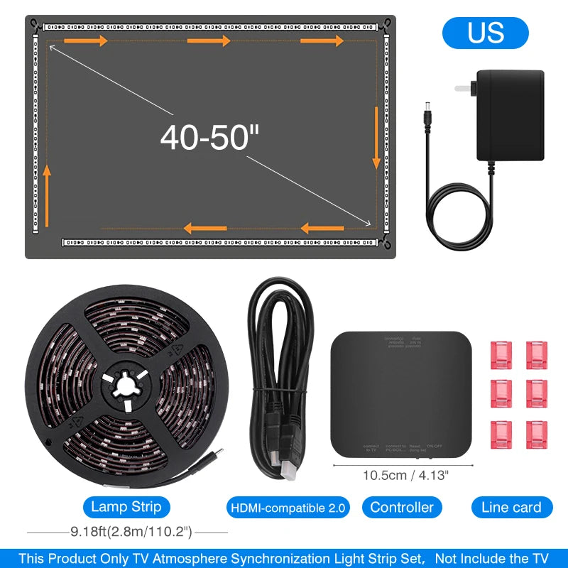 Bande lumineuse LED ambiante pour téléviseur de 40 à 85 pouces avec boîtier de synchronisation couleur en temps réel pour kit de lumière de boîtier de synchronisation d'appareil HDMI 2.0 4K