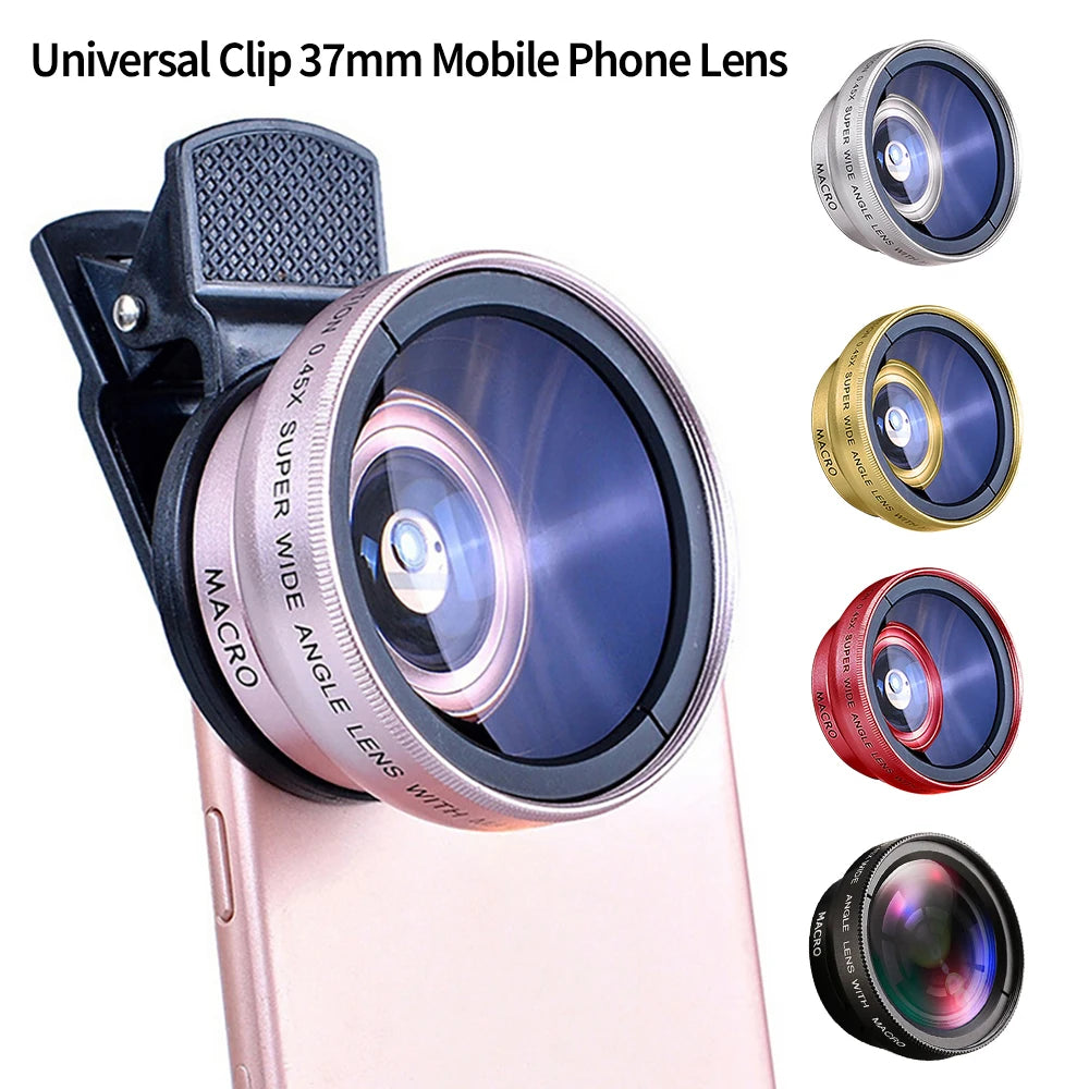 Universal Clip 2-in-1 Lens 37mm Professional 0.45X Super Wide-Angle & Macro HD for iPhone & Android Mobile Phones
