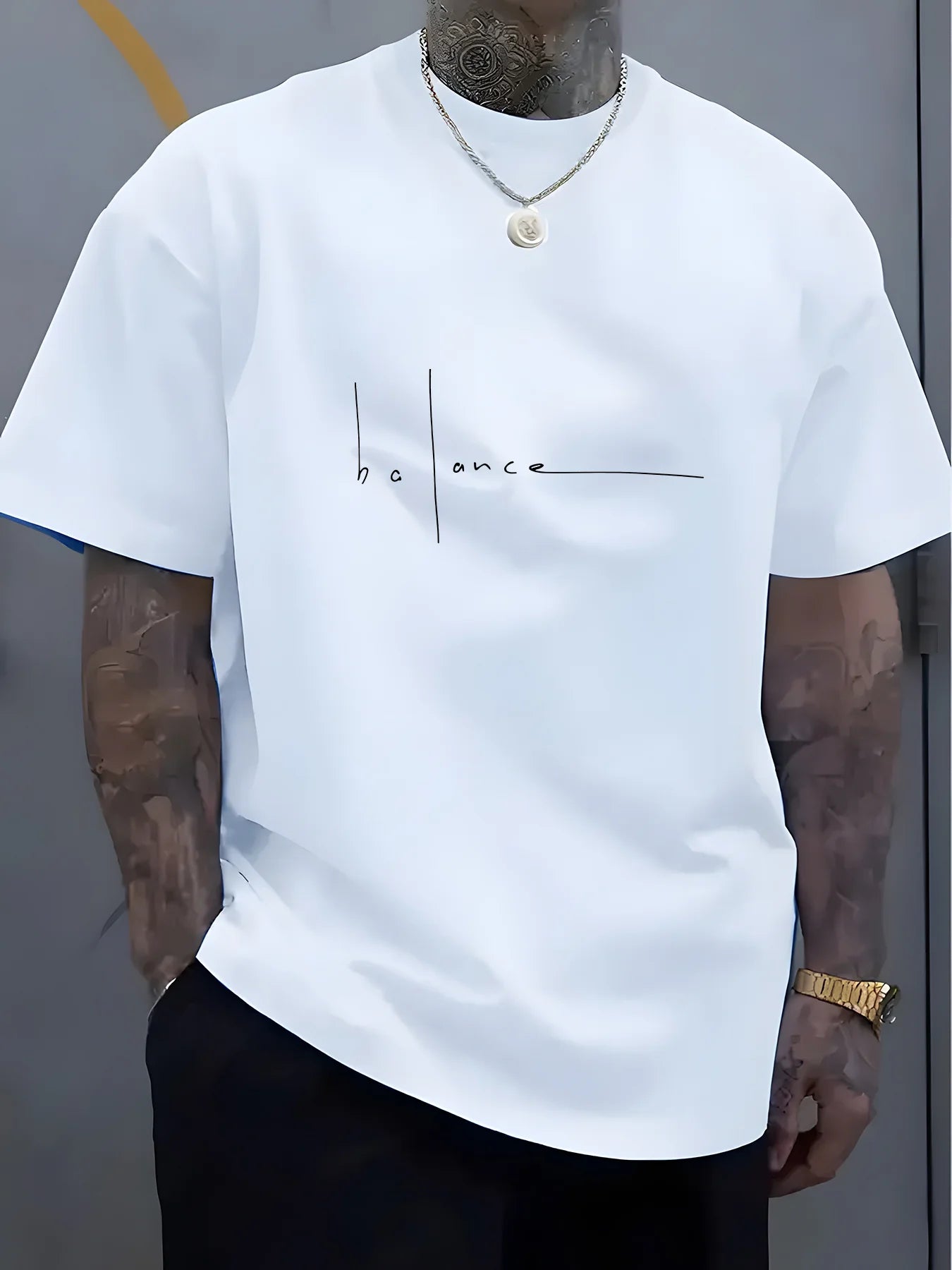 Men's summer 100% pure cotton fashionable casual sports loose trend balance letter print round neck short sleeved T-shirt top