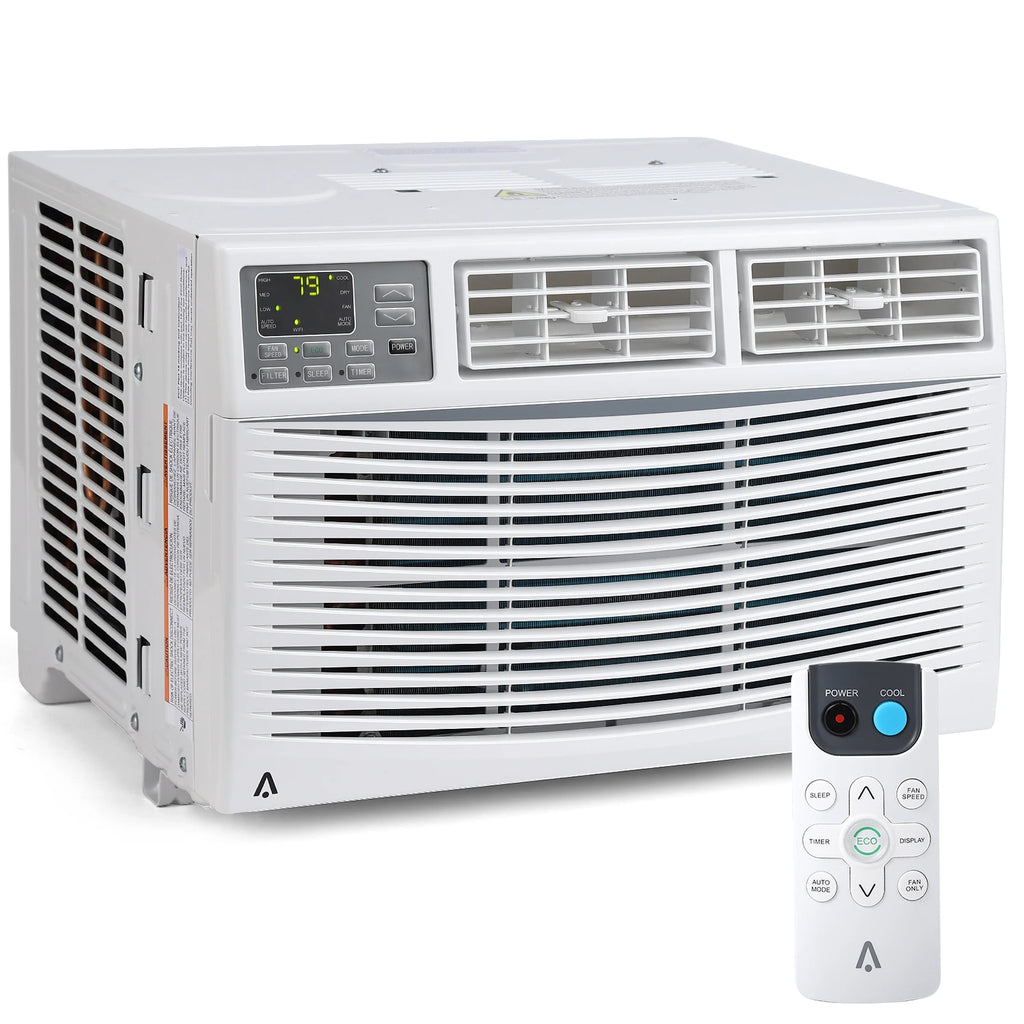 Climatiseur de fenêtre intelligent 8000 BTU avec Wi-Fi, télécommande et contrôle - 3-en-1 avec déshumidificateur, 3 vitesses de ventilation, minuterie 24H - pour chambre, bureau ou maison, ultra silencieux et efficace, jusqu'à 32,5 m²