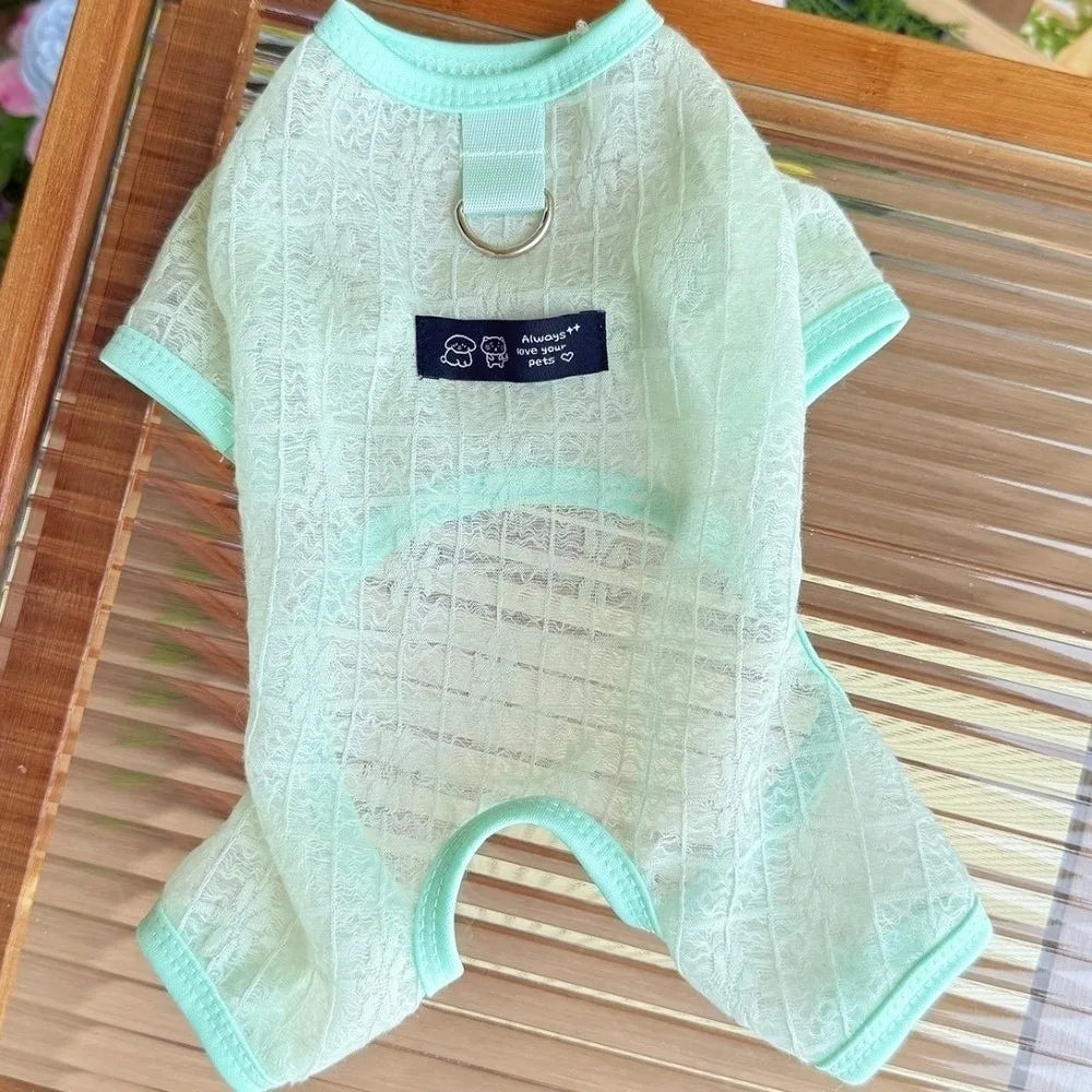 Cool Summer Wear Summer Thin Dog Clothes Breathable Hollow Mesh Dog Jumpsuit Airy Fabric Lightweight Pet Apparel Pet Daily Wear