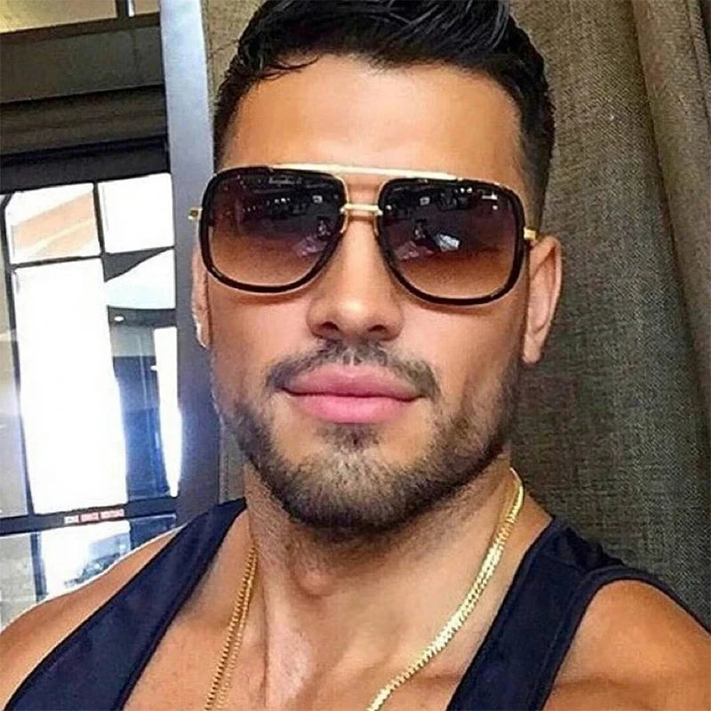 New Fashion Big Frame Sunglasses Men Square  Metal Sun Glasses Women Retro Sun Glasses Vintage High Quality Gafas Oculos De Sol