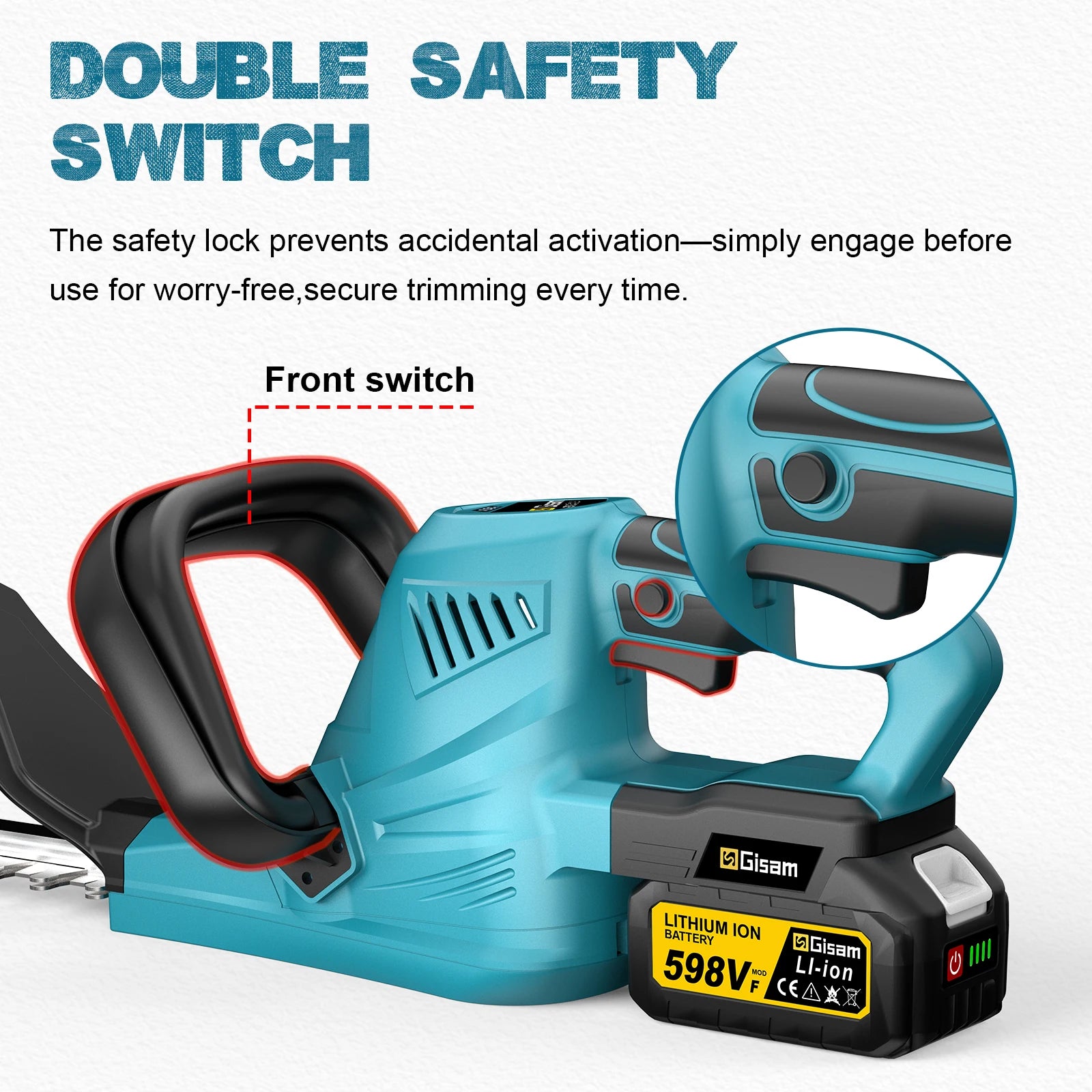 Gisam Cordless Electric Hedge Trimmer 2000W 7200SPM Pruning Saw Lawn Mower Garden Trimming Power Tool For Makita 18v Battery Pin
