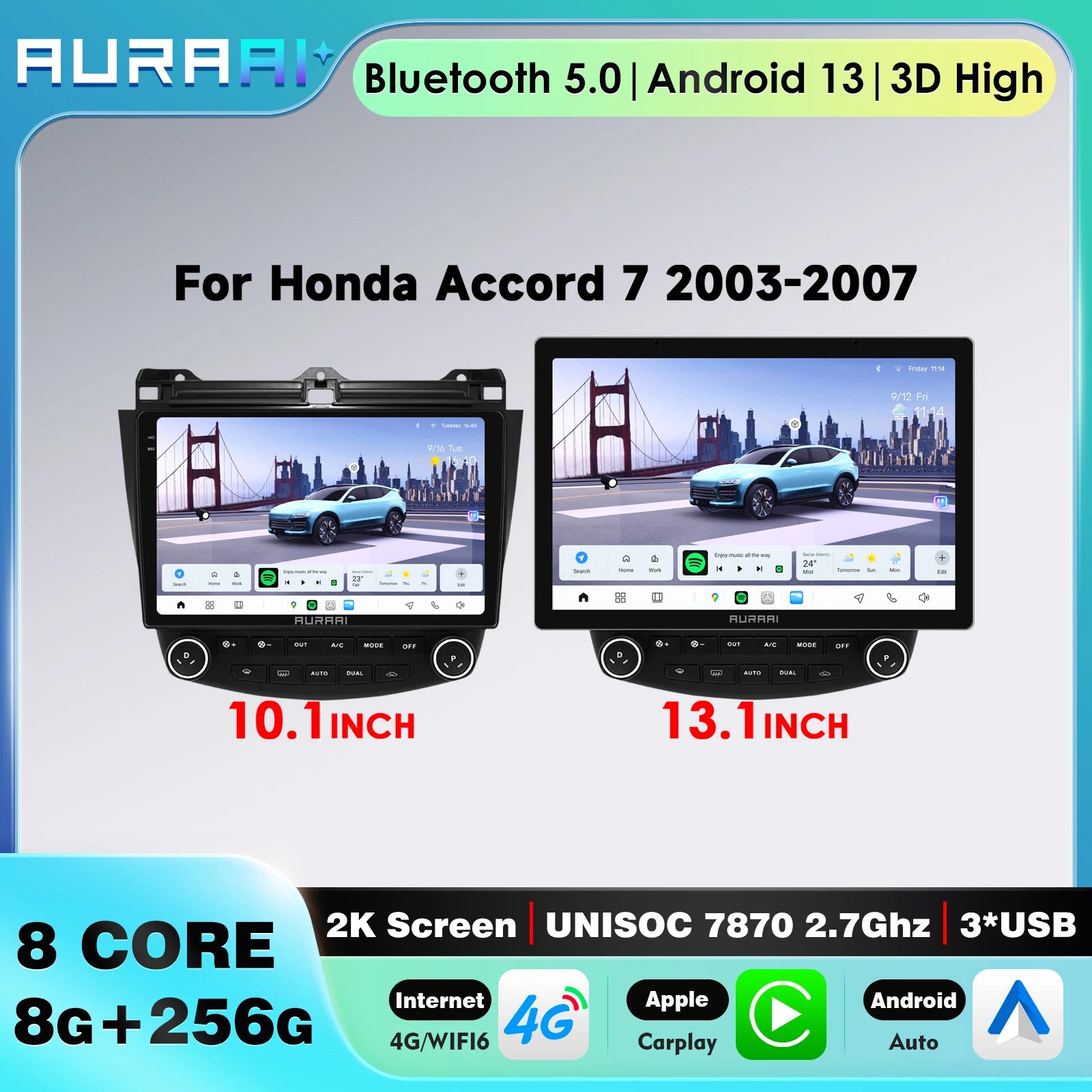 2DIN 9" Wireless Carplay Car Multimedia GPS Radio For Honda ACCORD 7 2003 2004 2005 2006 2007 Android Auto RDS DSP 4G WiFi 360