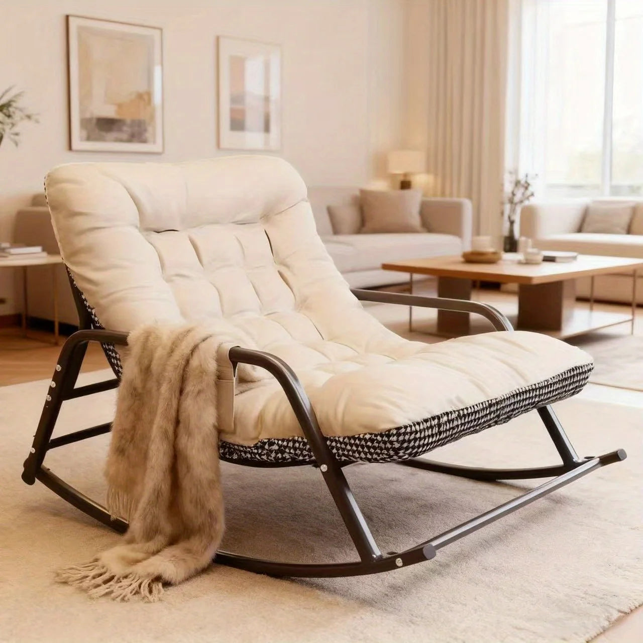 Fauteuil à Bascule Moderne pour Chambre, Canapé Double Inclinable d'Intérieur avec Coussin, Fauteuil Inclinable de Salon/Chambre avec Accoudoirs