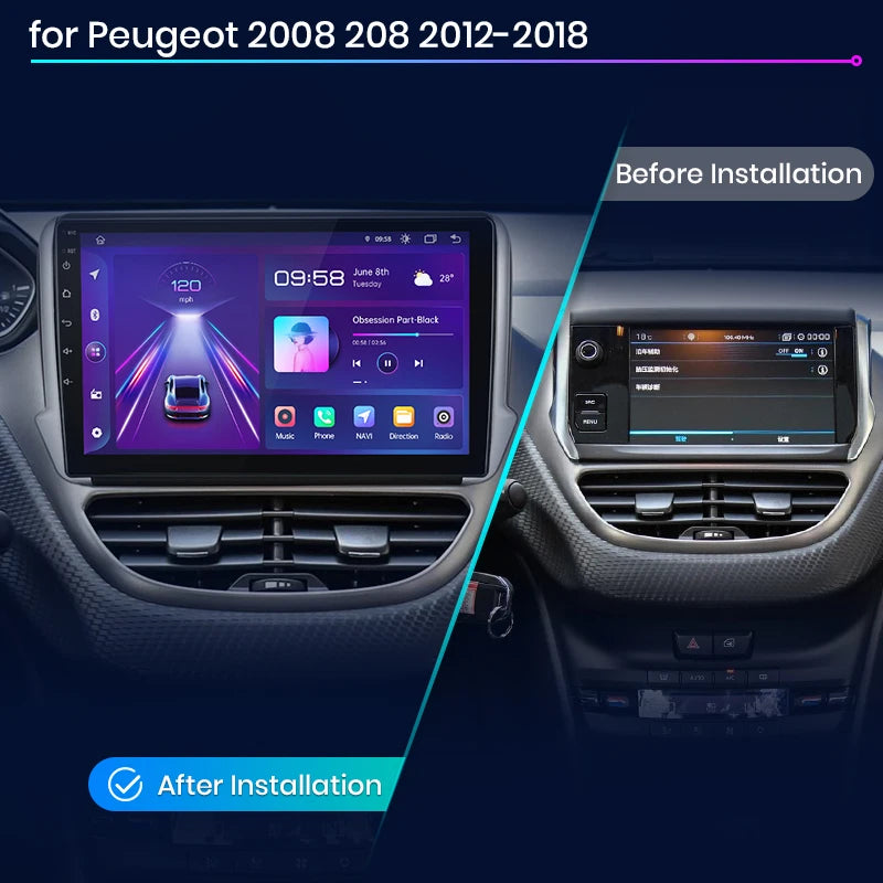 Junsun Wireless CarPlay Android Auto Car Radio For Peugeot 2008 208 2012 - 2018 GPS Multimedia 2 din