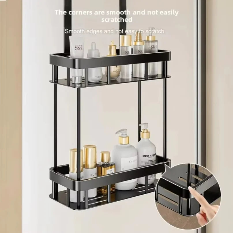 1Pc 2-Tier Hanging Shower Caddy Over Door Bathroom Organizer No Drill Rustproof Storage Shelf for Glass Door Toiletries Holder