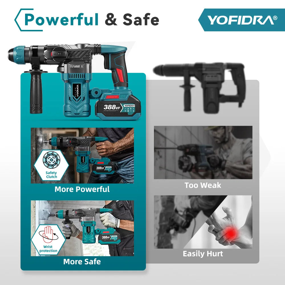 Perceuse à percussion sans fil multifonctionnelle sans balais 26 MM, outil de perçage rotatif pour batterie Makita 21 V.