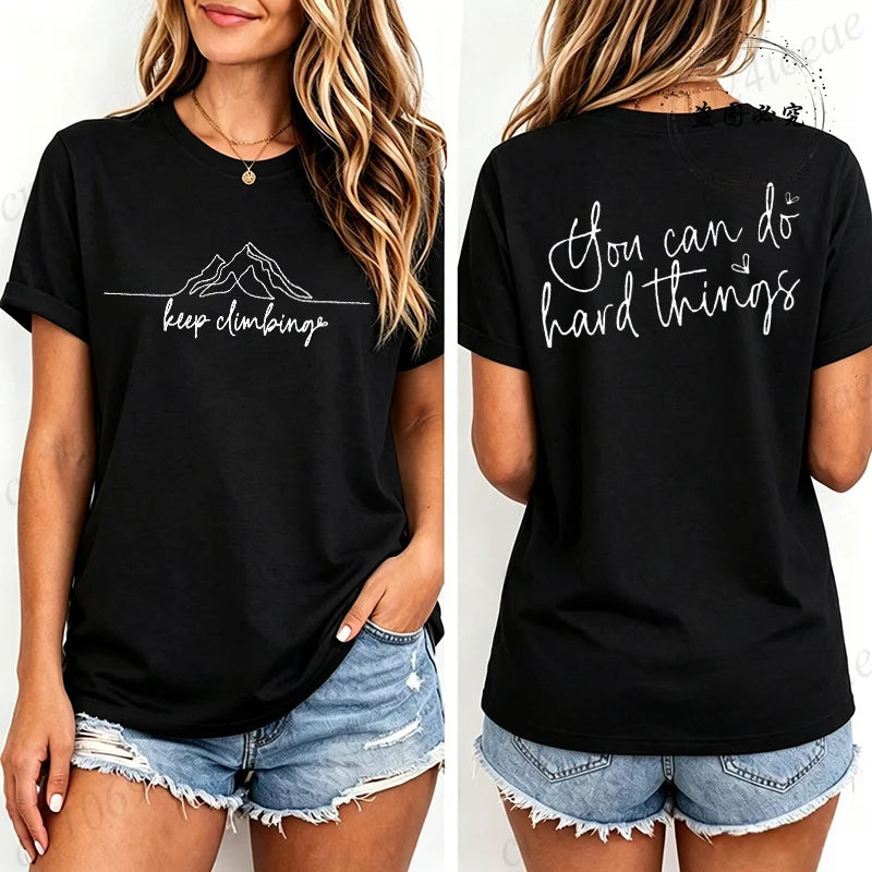 Women Casual T-Shirts Keep Climbing Prints Tops Tees Short Sleeve Vintage T-Shirt Keep Climbing Clothing Women Men's Tee Tops