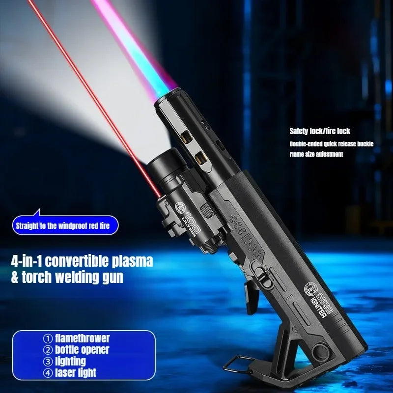 Outdoor Multifunctional High-temperature Spray Gun Lighter Windproof Inflatable Blue Flame Laser Bottle Opener Lighting Lighter