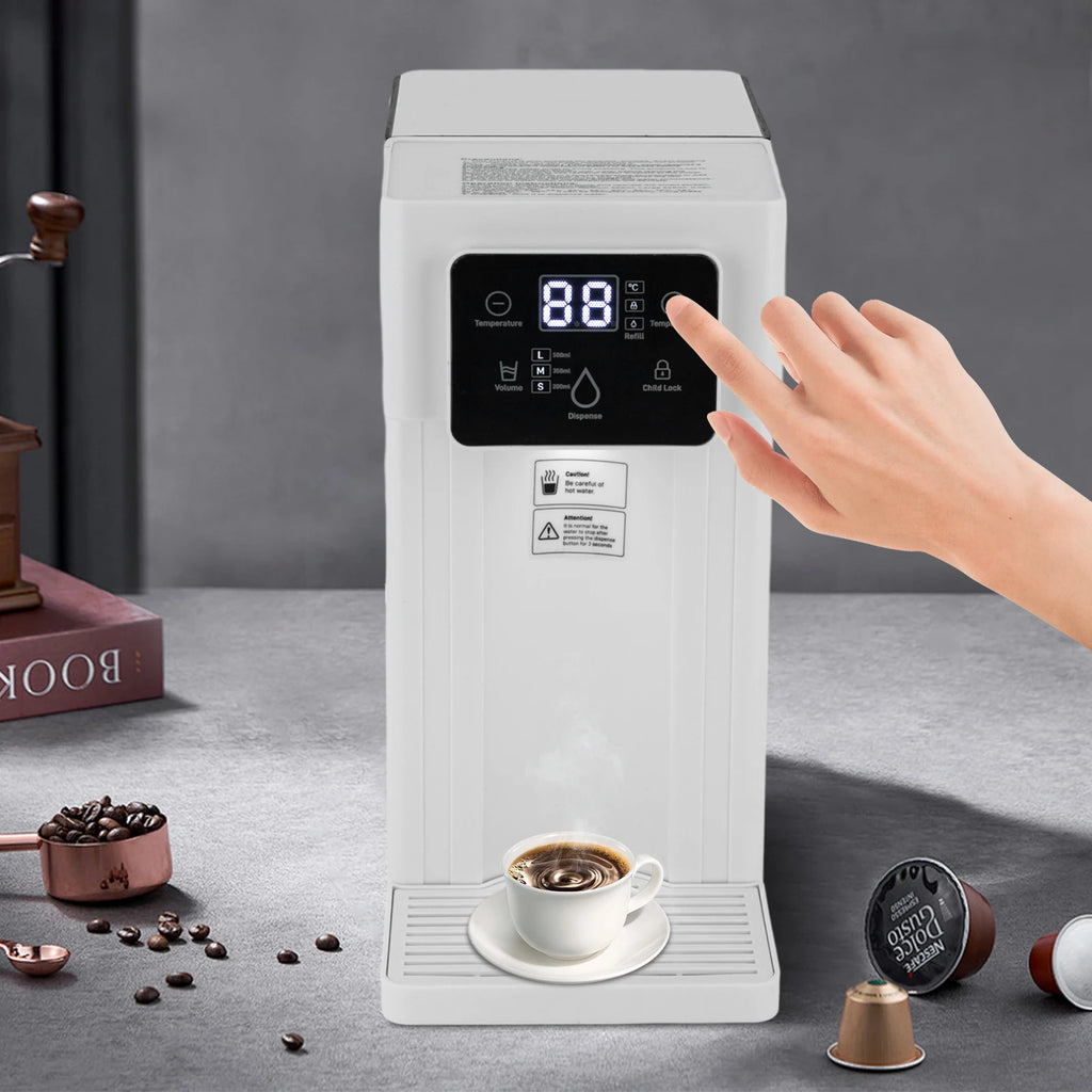 Distributeur d'eau chaude instantanée de bureau rectangulaire ABS PS 444 Acier inoxydable Silicone 110V Prise US 1500W Capacité 3L Sortie d'eau quantitative 200ml 350ml 500ml Faible bruit Cordon d'alimentation 1m Distributeur d'eau électrique de comptoir