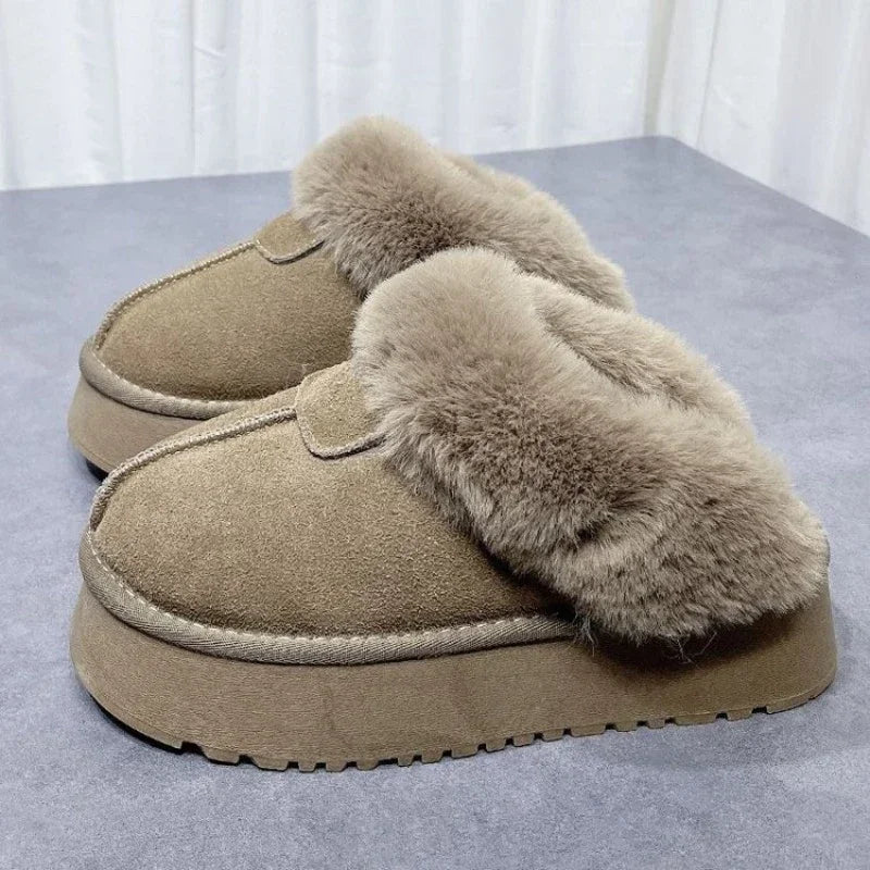 Comfort Slip-on Shoes for Women Keep Warm Snow Slippers Women Platform Casual Print Round Toe High Wedges Shoes Zapatos De Mujer