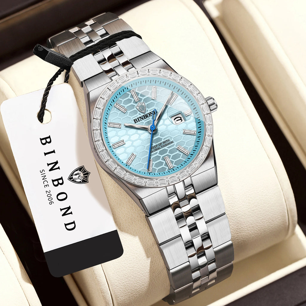 BINBOND Ladies Casual Accurate Quartz Wristwatches For Women Luxury Waterproof Sturdy Auto Date Women's Watches Fashion Reloj