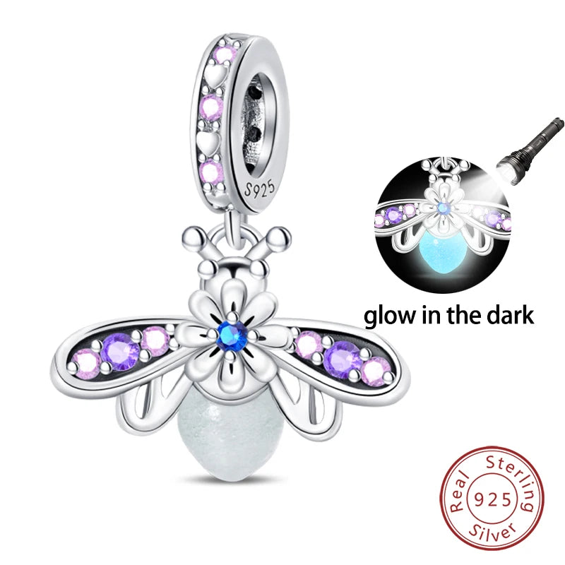 Hot Sale 925 Silver Glow in the dark Firefly Honeybee Star Charms Beads Fit Qikaola 925 Original Bracelets Fine DIY Jewelry Gift