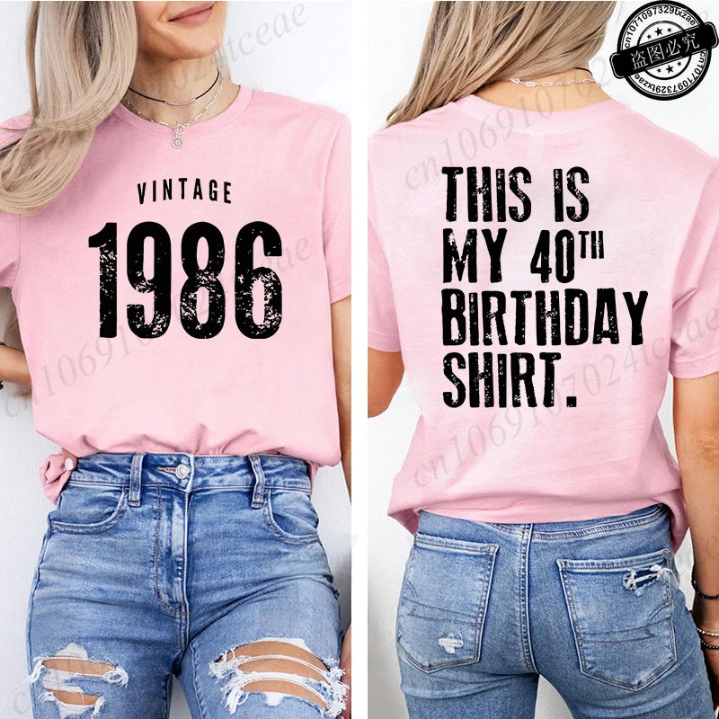 T-shirt décontracté pour femme avec motif vintage 1986, 40ème anniversaire, style Harajuku, manches courtes, vêtements esthétiques décontractés personnalisés