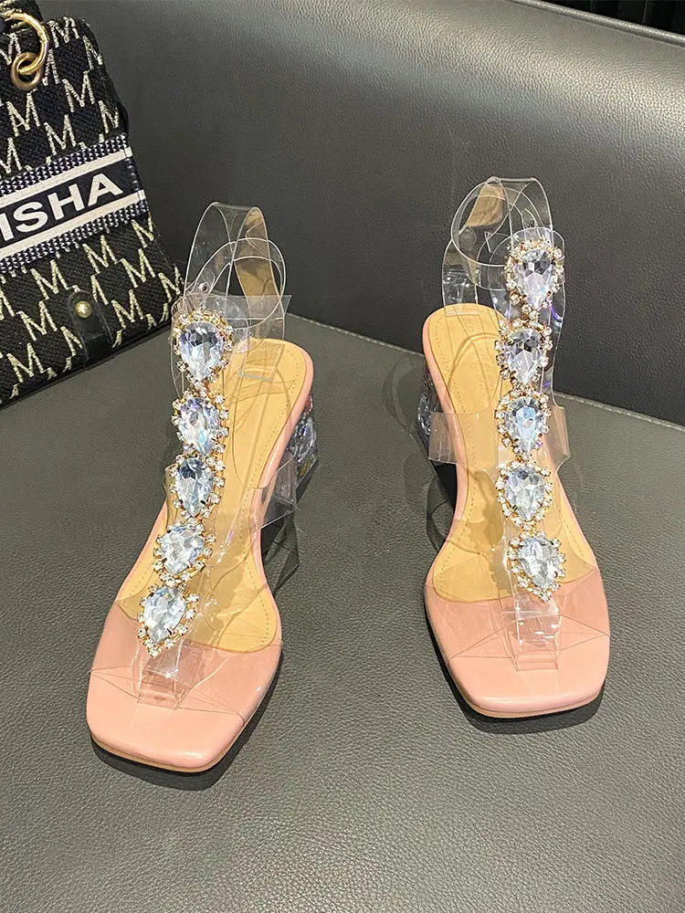 Plastic Sandal Block Heels 2022 Summer Sale Of Women's Shoes Suit Female Beige Buckle Strap All-Match Transparent Chunky Fashion