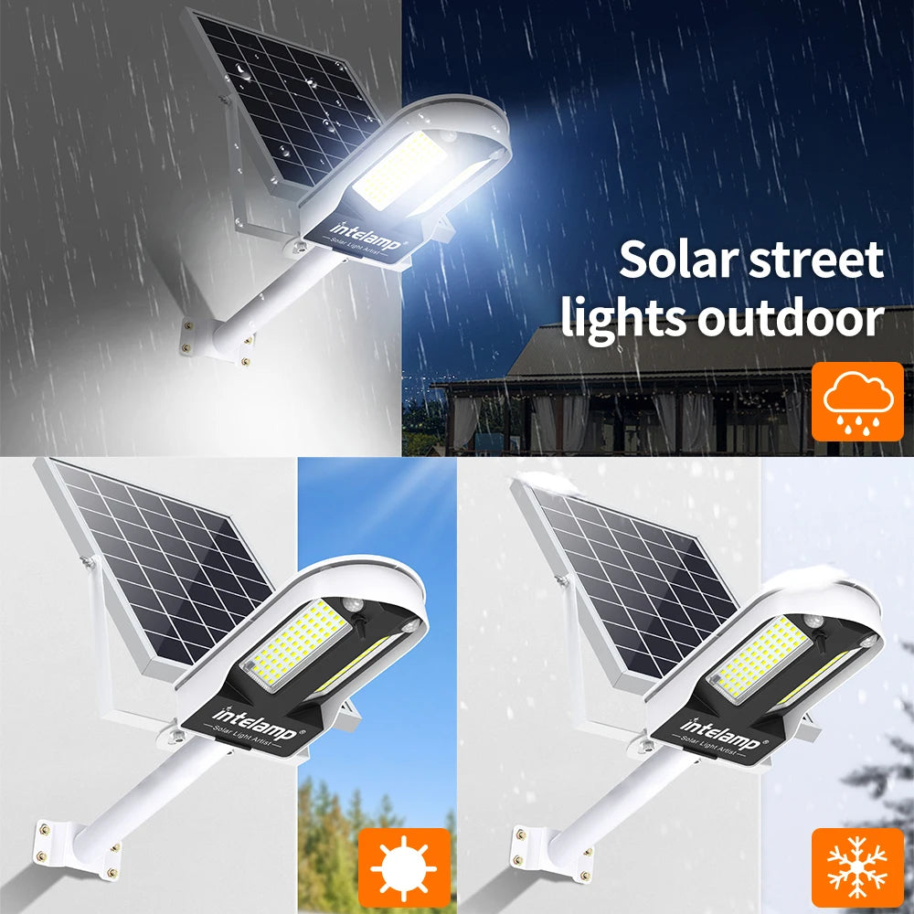 Intelamp Long Life Solar Street Lights Outdoor 12500mAh with Super Large Solar Panel for Garden Street Path Pole Mounted