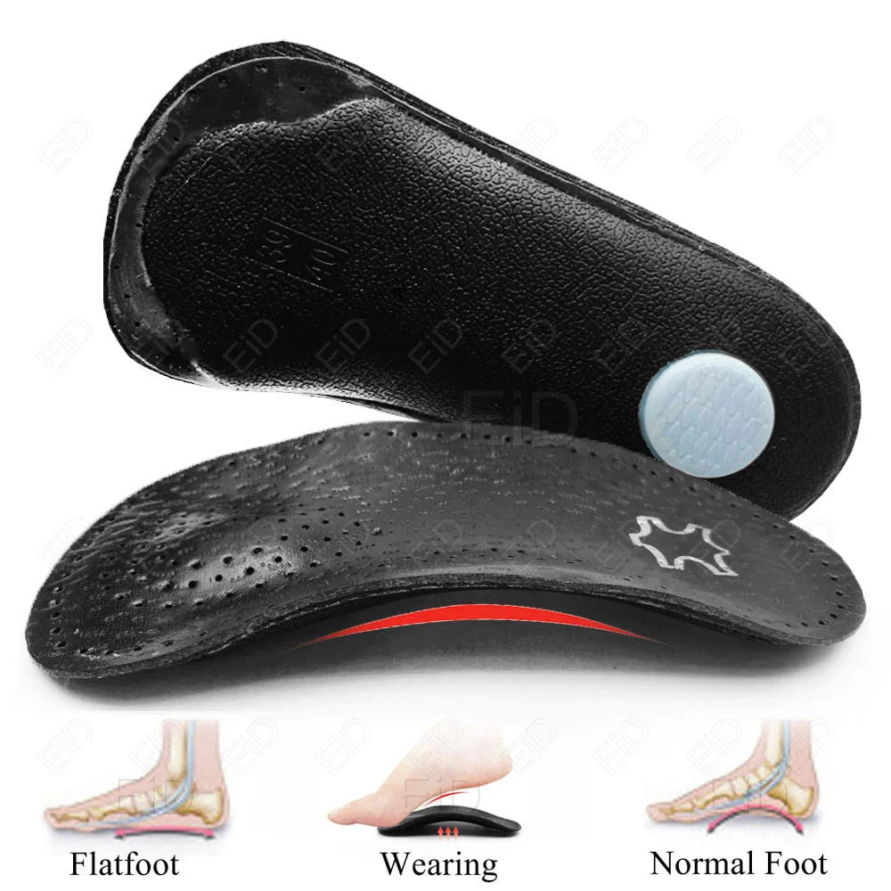 EiD New Arch Support 25mm Orthotic insole Black Leather orthotics Insoles for Flat Foot O/X Leg Corrected Shoe Sole insert pads