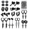 11 Pairs Punk Stainless Steel Stud Earrings Black Earrings Set For Men Women Vintage Hip Hop Piercing Ear Jewelry Accessories