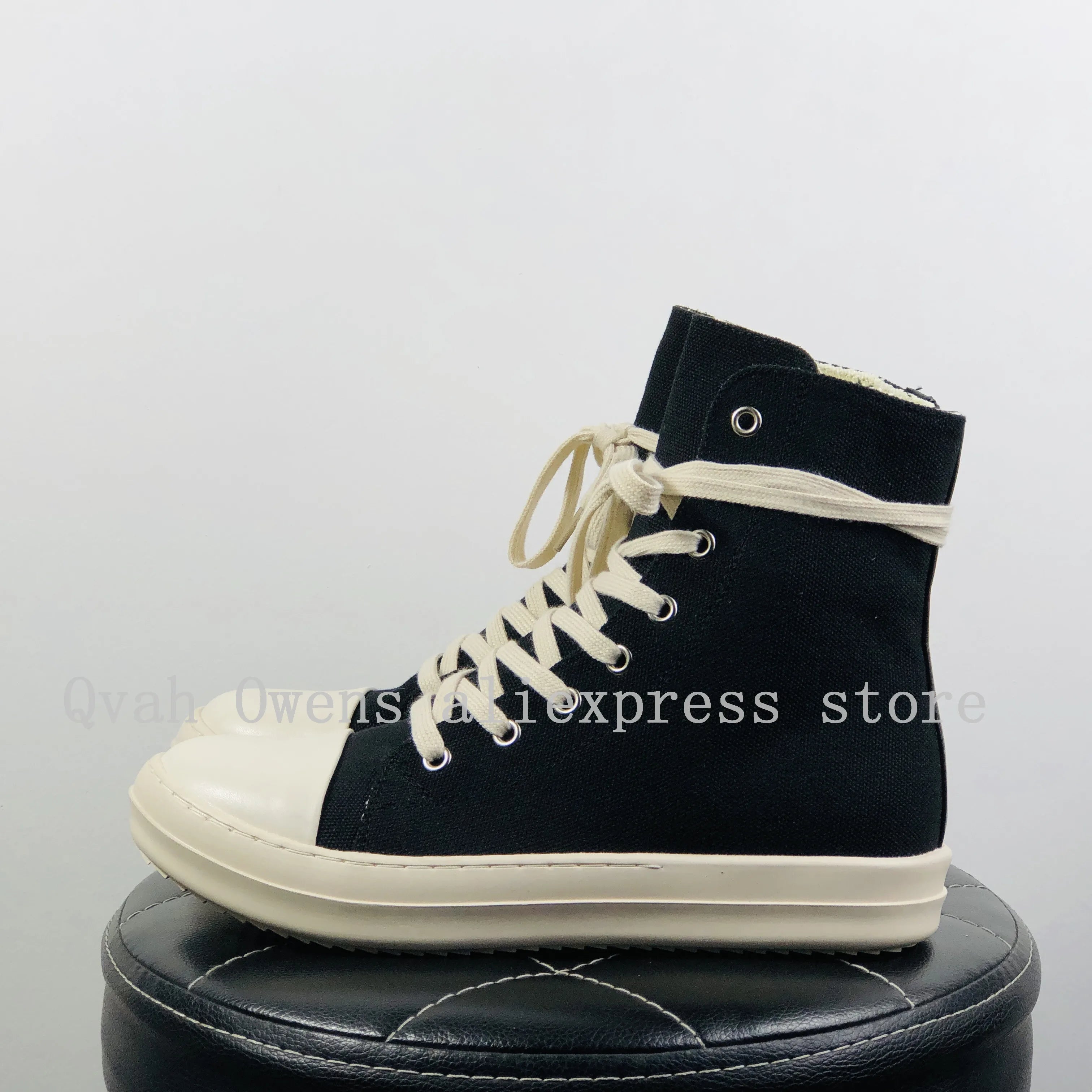 Women Casual Canvas Pu Shoes Luxury Trainers Lace Up Men Sneakers Zip High-TOP Hip Hop Autumn Flats Black Boots