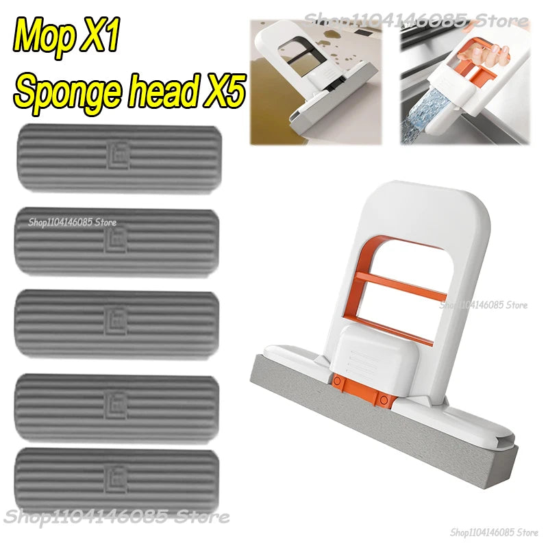 Portable Foldable Wet Dry Mop Quick Cleaning Bathroom Kitchen Mini Sponge Mop Hand-free Wash Mops Mini Portable  Floor Mop