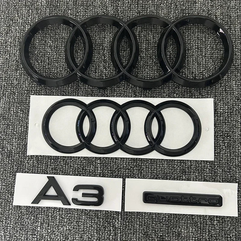 Black ABS 4 Ring Logo Emblem Badge Sticker for AUDI A3 2010-2020 Quattro Mark Hood Front Grill Rear Trunk Emblem