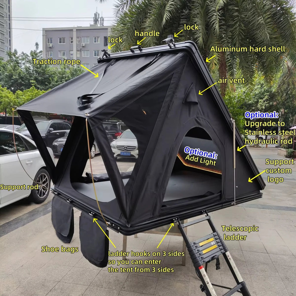 4x4x270cm Hard Shell Roof Top Tent, Waterproof Aluminum Rooftop Tent for Outdoor Camping