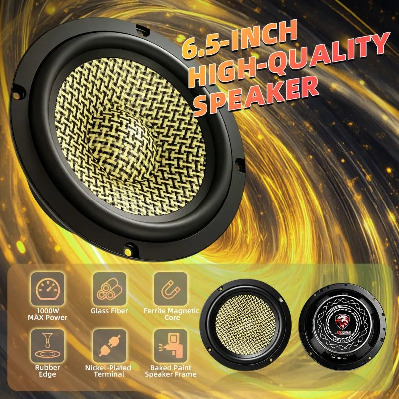 2pcs 6.5 Inch High Power Subwoofer 1000W Midrange Bass Speaker Bulletproof Fabric Carbon Fiber HIFI High Power Bass Automotive