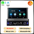 Podofo 7'' 1Din Retractable Screen EQ Sound FM/AM/RDS Multimedia Player Carplay Android Auto Bluetooth Type-C USB SWC Car Audio