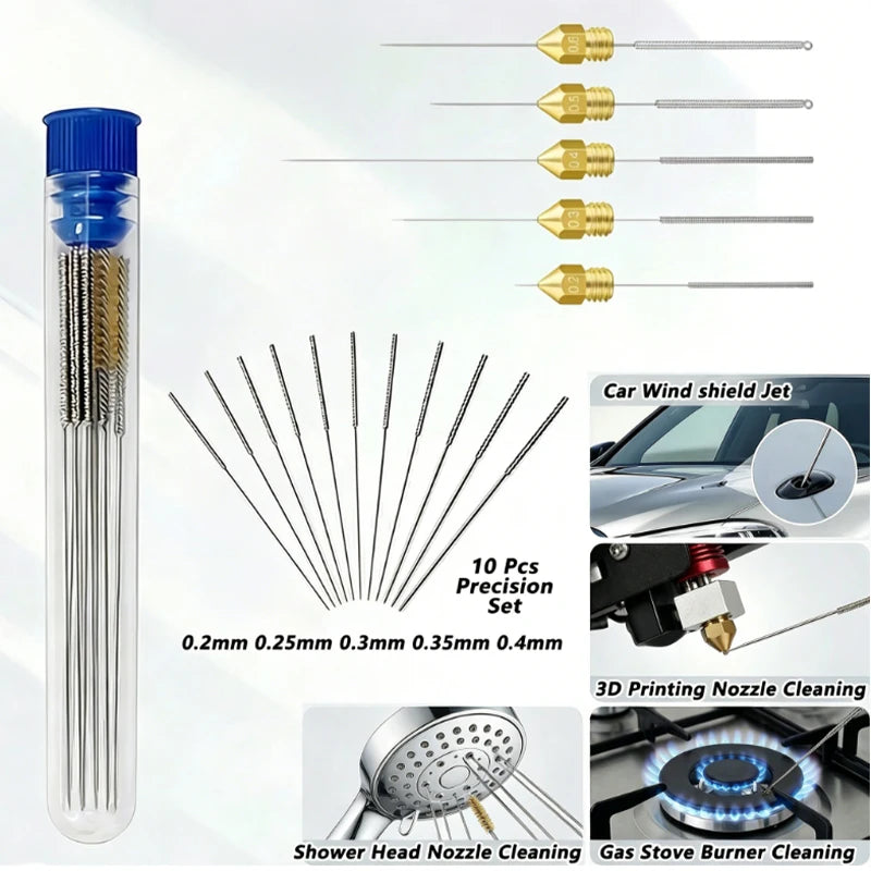 10Pcs Car Windscreen Jet Nozzle Washer Tool Stainless Steel Wiper Nozzle Cleaning Kit For 3D Printer Jets,Gas Stoves,Shower Head