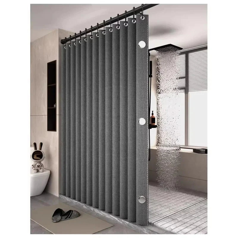 Magnetic Foldable Linen Bath Curtain Waterproof for Walk-In Shower - No Included Adjustable Rod